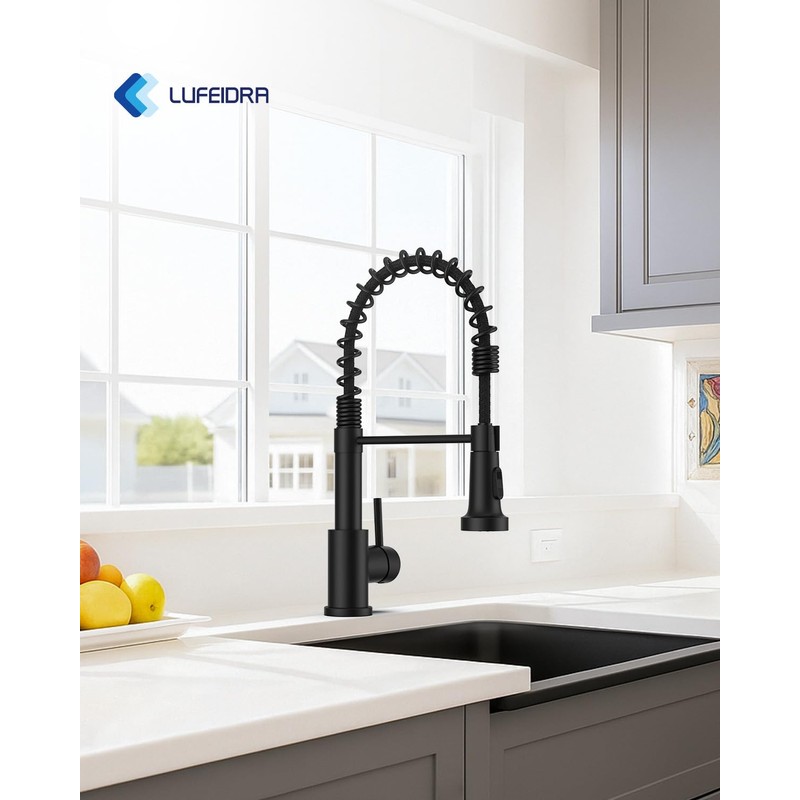 LUFEIDRA Black Kitchen Faucets with Pull Down Sprayer - High