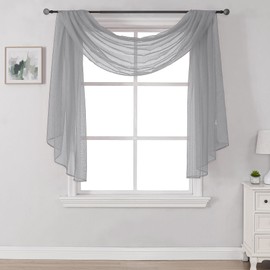 DONREN 144 Inches Long Window Scarf Valances for Party - Luxury Soft Gray Semi Sheer Curtain Scarf for Window,1 Panel (Gray,1 Panel)
