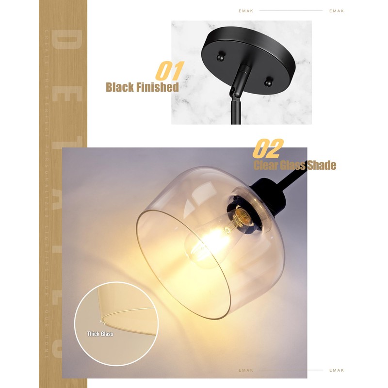 Emak Modern Black Pendant Lights, 8 Inch Kitchen Pendant Lighting