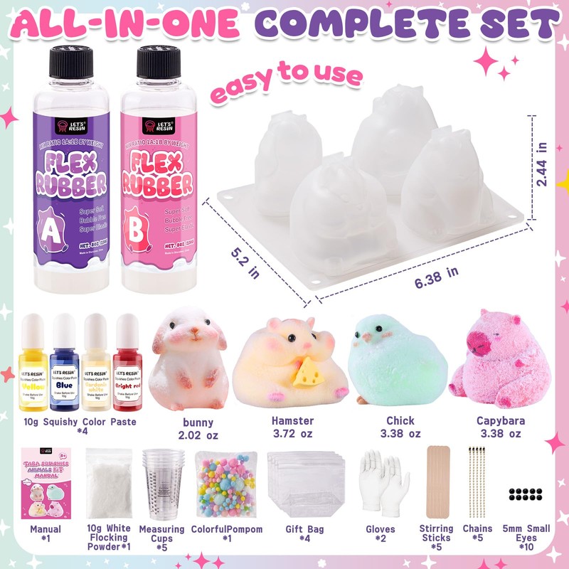 LET'S RESIN Flex Rubber for Taba Squishy Kit, All-in-one Beginner