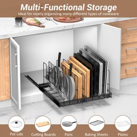 Housolution Pull Out Large Baking Tray and Cookie Sheet Organizer, 13"-22" Width Expandable Cutting Board Organizer with 8 Adjustable Dividers, 20" Deep Bakeware Muffin Pan Storage Rack for Cabinet