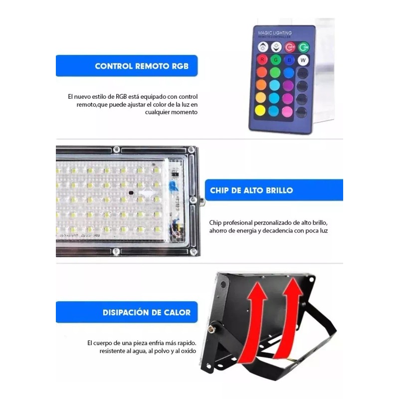 Naymon 10pz Reflector Lampara Led Rgb Iluminacion Color 30w