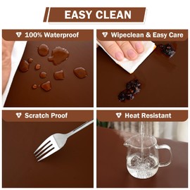 vctops 100% Waterproof Pu Leather Round Table Cloth Cover, Oil Proof Wipeable Elastic Fitted Tablecloth, Windproof Washable Table Protector for Picnic, Camping, Outdoor (Coffee,35")