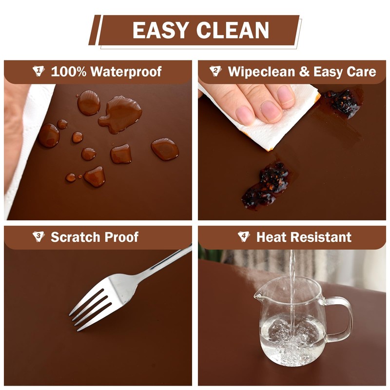 vctops 100% Waterproof Pu Leather Round Table Cloth Cover, Oil