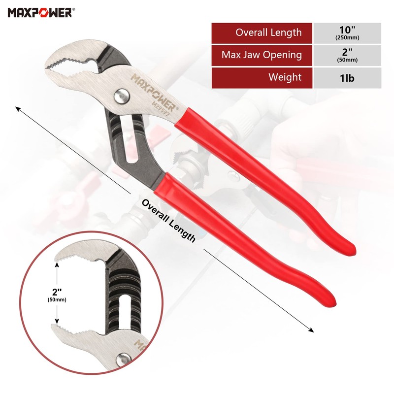 MAXPOWER 10 inch Groove Joint Pliers, Quick Adjustable Serrtated V