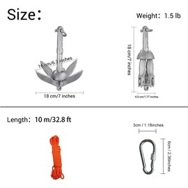 BeGrit Kayak Anchor 1.5 lb Small Boat Anchor Kit Folding Grapnel Anchor Carbon Steel for Canoe Jet Ski SUP & Paddle Board with 32.8 ft Anchor Tow Rope Carrying Bag