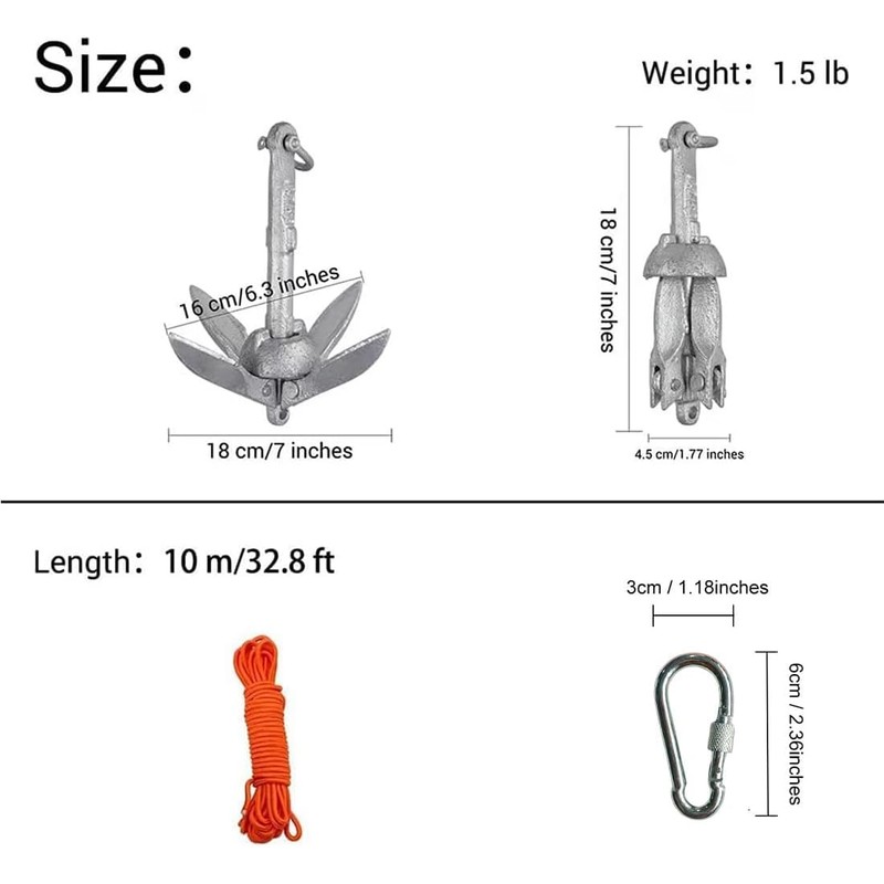 BeGrit Kayak Anchor 1.5 lb Small Boat Anchor Kit Folding