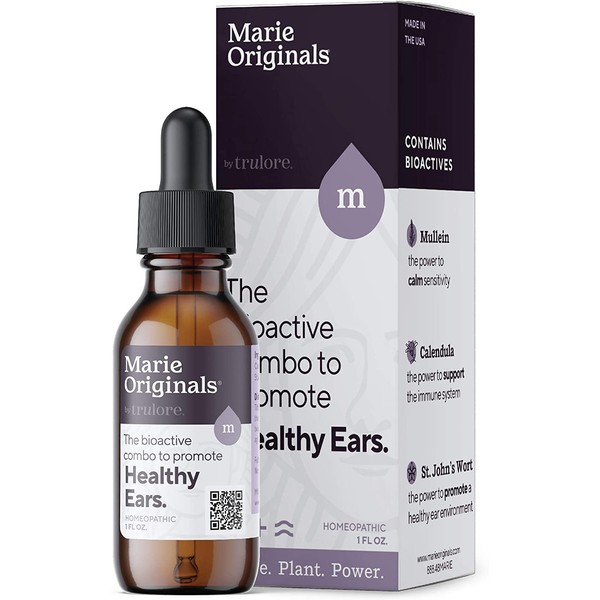 Marie Originals Organic Ear Oil for Ear Infections, All Natural Eardrops for Infection Prevention, Swimmer's Ear and Wax Removal - Kids, Adults, Baby, Dog Earache Remedy - with Mullein, Garlic
