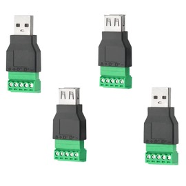 4PCS USB 2.0 Type A Male/Female to 5 Pin Screw Terminal Block Connector, tunghey Portable Pluggable Type Adapter Connector Converter 300V 8A