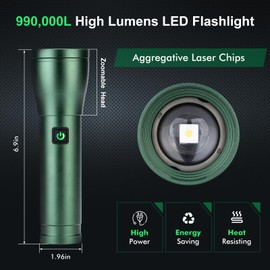 Sogidon Rechargeable Flashlights High Lumens 990,000L, 3 Modes Super Bright 140° Wider Beam LED Tactical Handheld Flash Light with USB C, Zoomable Beam, IP76 Waterproof