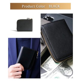Freely Usable Symmetry Mini Wallet, Tochigi Leather, Genuine Leather, L-Shaped Zipper, Compact Wallet, Small Wallet, RFID Skimming Prevention Function, Multi Case, Coin Purse, black