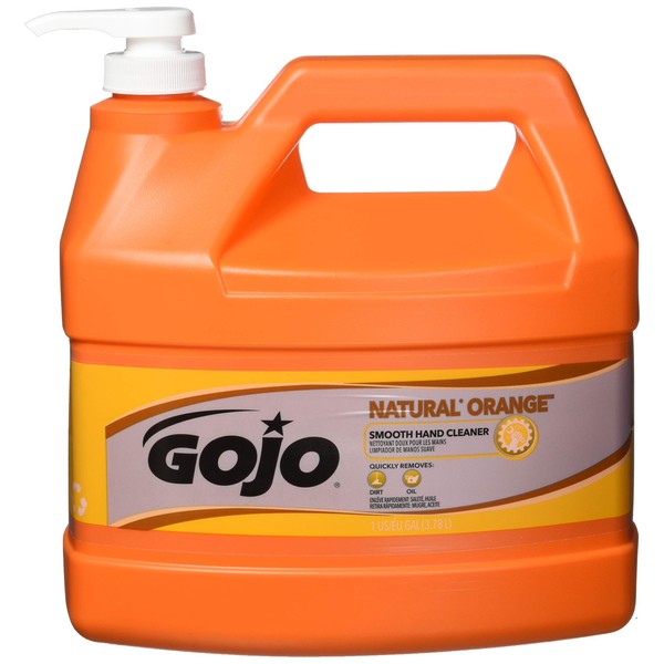 Gojo NATURAL ORANGE Smooth Hand Cleaner, Citrus Scent, 1 Gallon Quick Acting Smooth Hand Cleaner Pump Bottle (Pack of 4) - 0945-04