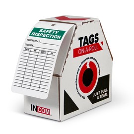 INCOM Manufacturing Inspection Tags On A Roll, Safety Inspection, Heavy-Duty Polytag Stock, Waterproof and Tear-Resistant, Green On White, 6.25 Inch X 3 Inch X 10 Mil Thickness, 100 Pack, RT8004C