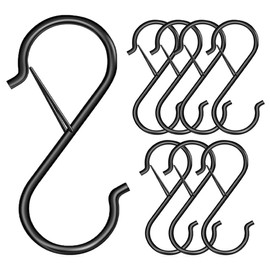BZKSER S-hooks - 8 pieces hooks for hanging, with safety buckle design for hanging plants, lamps, kitchen utensils, clothes, towels, pans, pots, utensils (black)