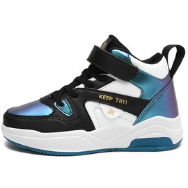 HSNA Scarpe da Basket per Bambini e Ragazzi Scarpe Sportive (Nero e Blu 33 EU)