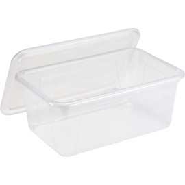 Storex Small Cubby Bins – Plastic Storage Containers for Classroom with Non-Snap Lid, 12.2 x 7.8 x 5.1 inches, Translucent, 5-Pack (62436U05C)