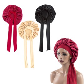 Pack of 3 Satin Hair Caps, Sleep Cap for the Night, Adjustable Silk Bonnet Hair Cap for the Night, Satin Bonnet Sleep Cap, Silk Bonnet for Sleeping, Shower, Hair Care, Spa