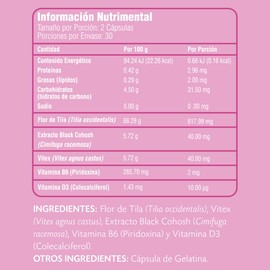 PinkV Suplemento de Vitex, Black Cohosh, Tila, Vitamina B6 y Vitamina D3 - Cápsulas para Complementar la Dieta Diaria