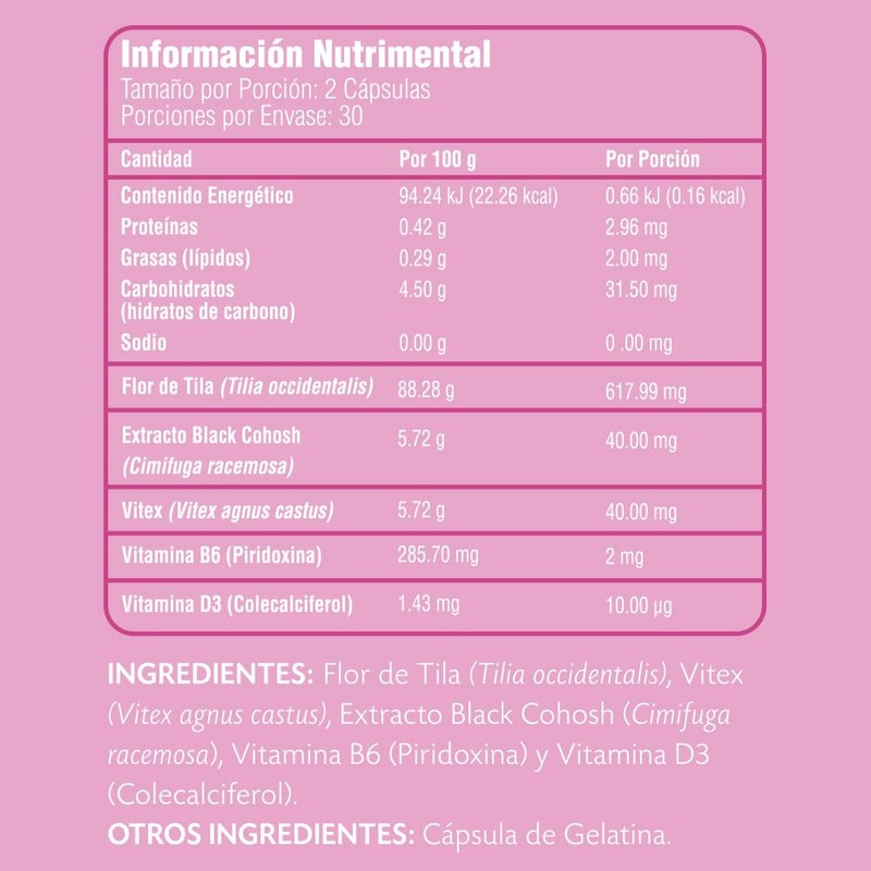 PinkV Suplemento de Vitex, Black Cohosh, Tila, Vitamina B6 y