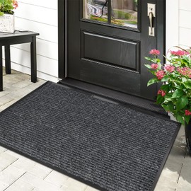 48" x 24" (4' x 2') Heavy Duty Indoor Outdoor Front Door Mat | Commercial Entryway Rug | Non-Slip Low Profile Welcome Mat | Rubber Backing for Patio, Home & Office, Dark Gray