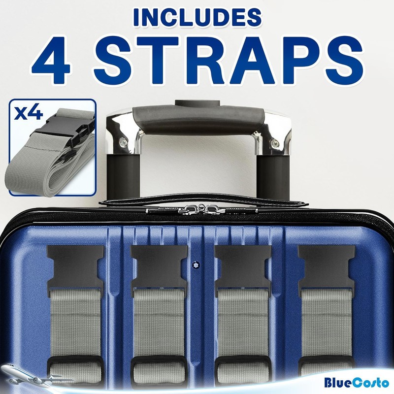 BlueCosto Luggage Straps for Suitcase - Silver, 6.5 ft x