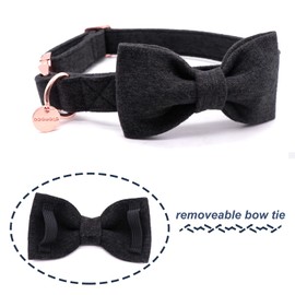 DOGWONG Dog Collar with Removable Bow Tie, Black Pet Collar, Dog Bow Tie, Gift for Girls or Boys Dogs, Comfortable Adjustable Dog Collar for Small Medium Dogs