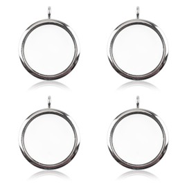 WANDIC 4 Pcs Shiny Photo Charms Silver Round Memory Locket Pendants Bridal Wedding Bouquet Charms for Photo or Decoration 40mm