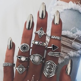 RINHOO FRIENDSHIP Silver Knuckle Rings Set for Women Vintage Finger Stacking Boho Midi Ring (10Pcs Mixed 2)