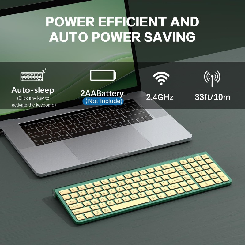 JOYACCESS Slim Compact Wireless Keyboard - Full-Size Silent Keys &