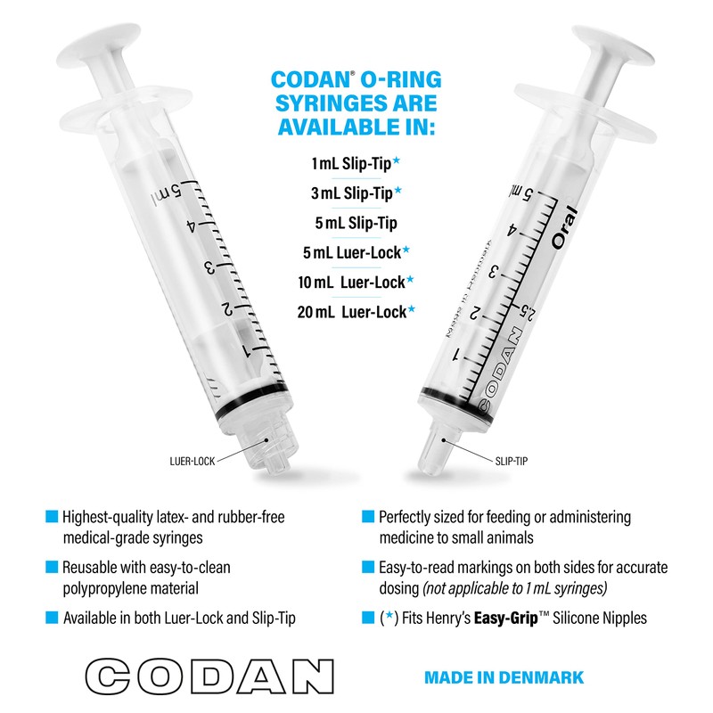 Henry's Healthy Pets CODAN Slip-Tip O-Ring Syringes, 1 mL (3
