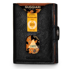 GUGGIARI® Slim Wallet with Coin Compartment Made of Microfibre Jacquard with RFID Protection - Slim Wallet for Credit Cards - Credit Card Holder - Wallet for on the Go, Lava, Minimal