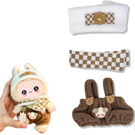 Doll Clothes - 17cm Adjustable Overalls & Hat Set, Kawaii Fashion Outfit for Sitting/Standing Dolls (No Doll Included) (C-02)