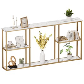 WOHOMO Narrow Console Table with Storage,3 Tire Modern Small Entryway Table for Hallway, Skinny Sofa Table Behind Couch for Room,Entrance,White Gold(63 inch)