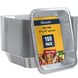 Bluetable Aluminum Foil Pans 9x13 Half Size Bulk [100 Case Pack] Heavy Duty Disposable Foil Pans - Chafing Dish Pan Baking Pan - Steam Table Pans, 9 x 13 Aluminum Trays for Serving Food [100 Pack]