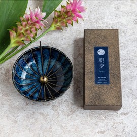 Asayu Japan Incense Sticks Gift Set with Lotus Incense Holder and Brass Stand (Premium Yoga Set (Lotus & Sandalwood) + Navy Blue Lotus)