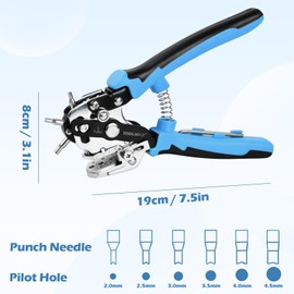 Hole Punch Pliers for Leather, Belt Hole Punch, Belt Hole Punch, 6 Punch Sizes, Suitable for Belts, Watch Straps, Cardboard, Plastic, Wallets, Blue