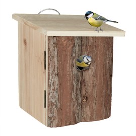 Relaxdays Nesting Box for Birds, for Hanging, Wood, Bark, Untreated, 28 mm Entrance Hole, HBT: 20 x 16.5 x 16.5 cm, Natural