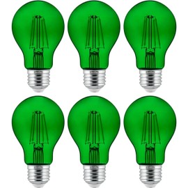 Sunlite 40941 LED Colored Filament A19 Light Bulb, 4.5 Watts, Medium E26 Base, 120 Volts, Transparent Green, Dimmable, 320 Degree Beam Angle, UL Listed, 6 Count