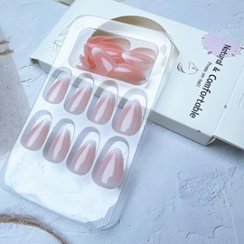 30pcs French Press on Nails Short Almond Fake Nails with Gradient Designs French Acrylic Nail Tips Stick on Nails Pink False Nails Kit Full Cover Glue on Nails fr Women Nail Decoration