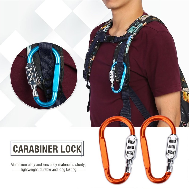 Carabiner Lock, Travel Bag Luggage Security Combination Locking Carabiner Padlock