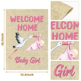 WATINC Welcome Home Baby Girl Garden Flag Burlap Baby Shower Girl Special Delivery Newborn Double Sided House Flag Holiday Farmhouse Decorations Supplies for Home Lawn Yard Outdoor 12 x 18 Inch
