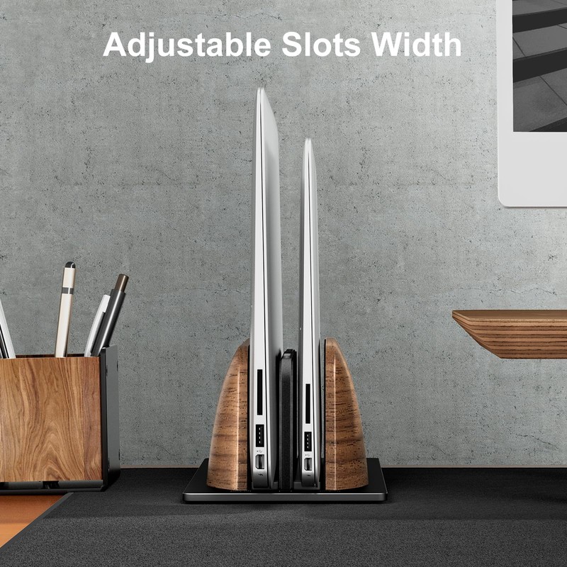 UPERGO Vertical Laptop Stand, Dual Slot Wooden Laptop Holder Vertical