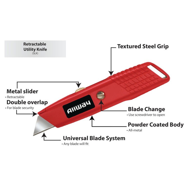 ALLWAY SLK Retractable Utility Knife with Steel Slider and 3