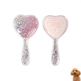 DEEUCHIS Small Dog Brush, Soft Brush for Shih Tzus, Yorkies, Maltipoos, Maltese, Love Shape Puppy Massaging Hair Comb for Small Dogs Cats Rabbits of All Hair Types (Glitter Pink)