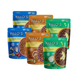 Fillo's Ready to Eat Beans & Lentils Variety Pack | Black Beans, Lentils, & Pink Beans | Gluten-Free, Preservative-Free, Microwavable Meals, Non-GMO, Vegan, Plant Protein, 10 oz Pk of 6