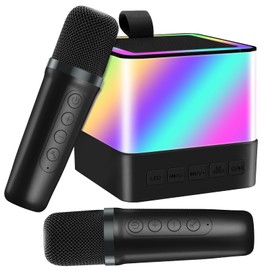Mini Karaoke Machine for Kids - Portable Bluetooth Speakers with 2 Karaoke Microphones - Birthday Present Gifts for Age 4-11 Year Old Girls Singing Sound Karaoke Toys (Black)