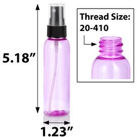 JUVITUS 2 oz Pink Cosmo Round PET (BPA Free) Plastic Bottle (24 Pack, Black Fine Mist Sprayer)