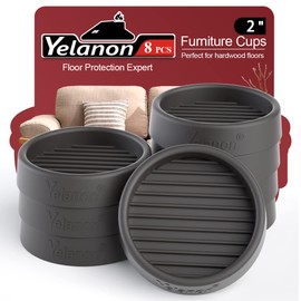 Yelanon Furniture Coasters - 8 Pcs 2”Round Furniture Caster Cups - Non Slip Pads Hardwood Floors Non Skid Grippers Rubber Furniture Feet - Anti Slide Floor Protector for Bed Couch Stoppers Black