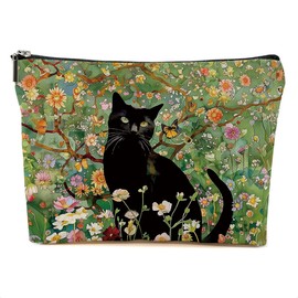 DHKG Floral Cat Makeup Bag Cat Gifts Cosmetic Bag Cat Lover Gifts for Women Girls Friend Daughter Cat Themed Gifts Cat Stuff Travel Organizer Zipper Pouch Graduation Birthday Friendship Gifts