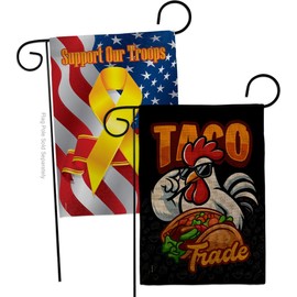 Trump Taco Burlap Flag Support Our Troops Burlap Wall Hanging Decor Home Porch Trade Trump Always Chicken Out Poster Garden Decoration Room Tapestry Banner Door Sign Fathers Day Funny Gift Made In USA
